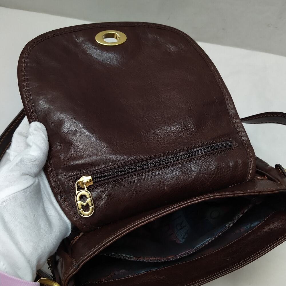 Marino Orlandi Brown Leather Turnlock Flap Closure Crossbody Bag - Picture 13 of 16